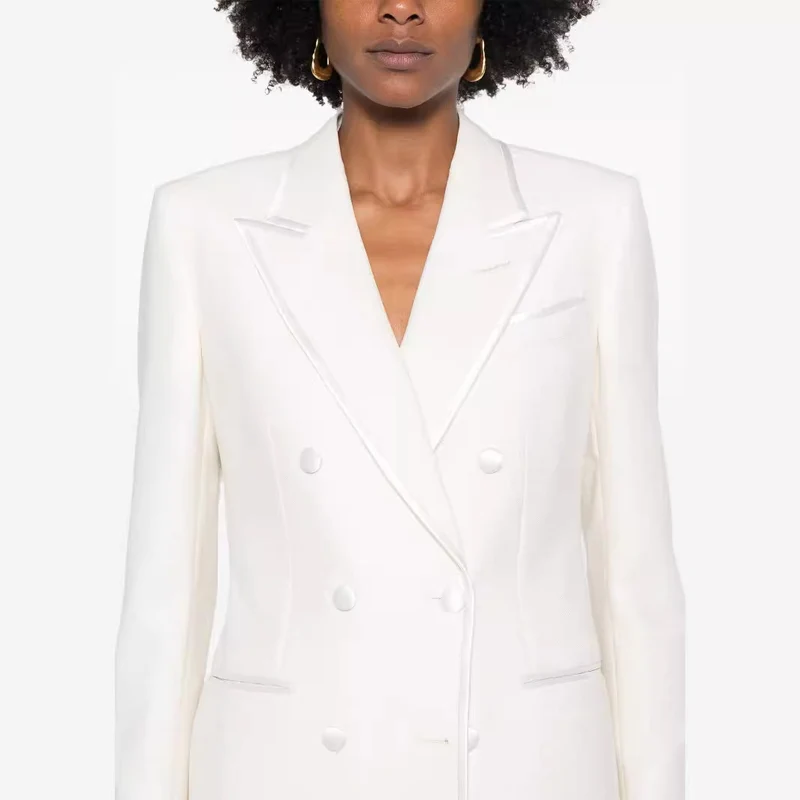Damen Doppelreihiges Longblazer‑Hosenanzug mit Marlene‑Weitbeinhose und schlanker Silhouette Nord Taschen