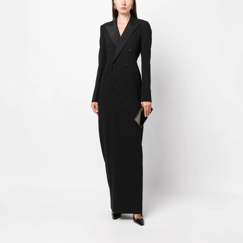 Damen Doppelreihiges Blazerkleid mit Satinrevers Nord Taschen