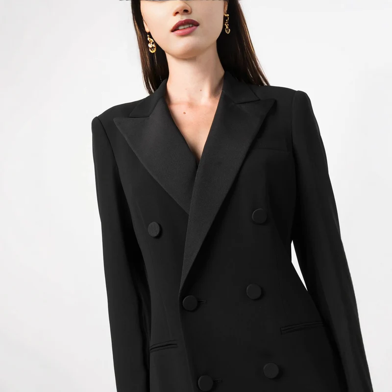 Damen Doppelreihiges Blazerkleid mit Satinrevers Nord Taschen