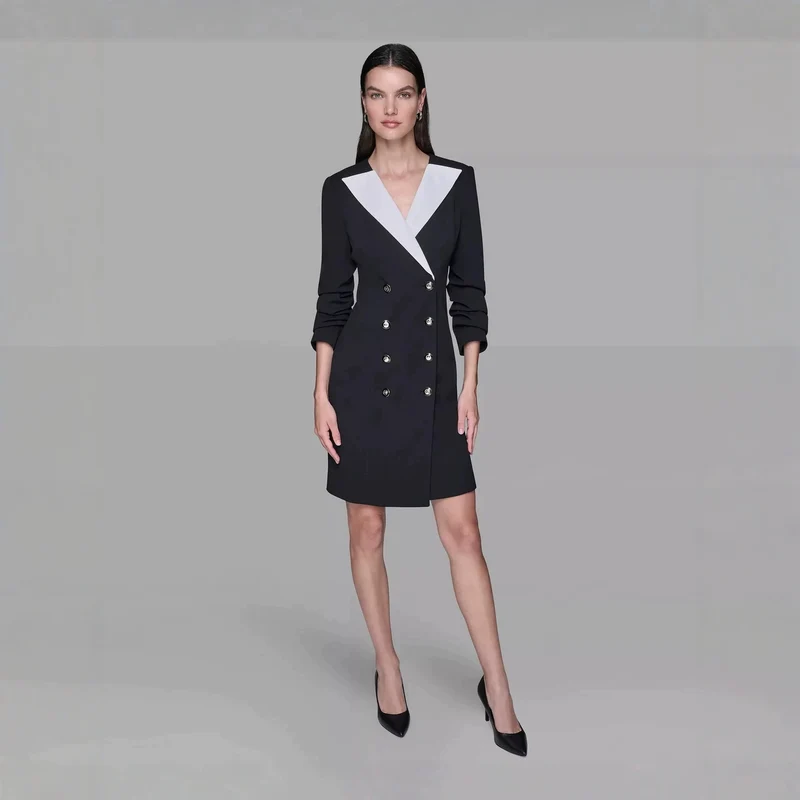 Damen Doppelreihiges Blazerkleid mit kontrastierendem Schalkragen Nord Taschen