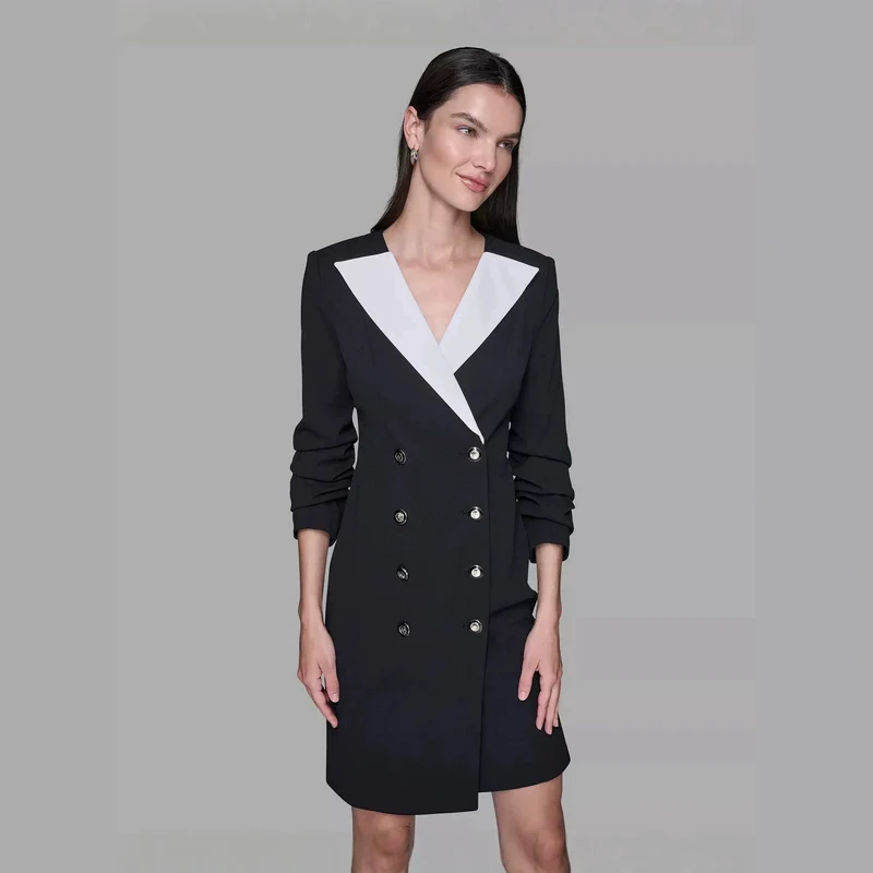 Damen Doppelreihiges Blazerkleid mit kontrastierendem Schalkragen Nord Taschen