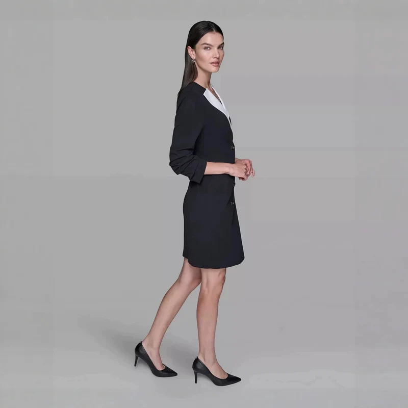 Damen Doppelreihiges Blazerkleid mit kontrastierendem Schalkragen Nord Taschen