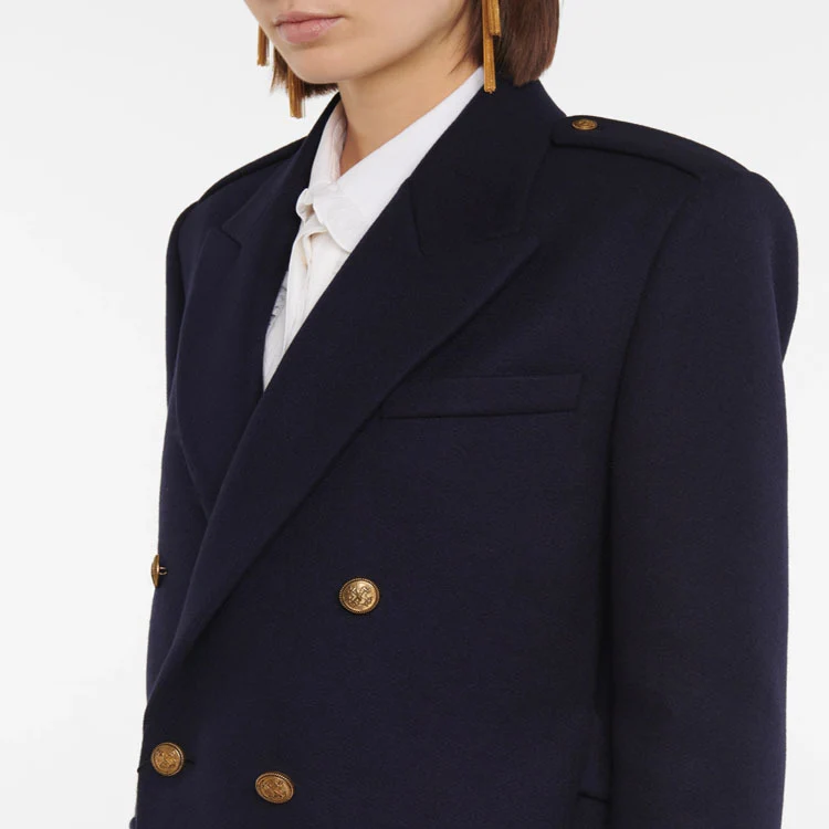Damen Doppelreihiger Wollmix-Longcoat mit Epauletten und strukturierter Tailoring-Silhouette Nord Taschen