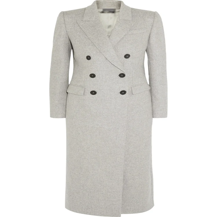 Damen Doppelreihiger Taillierter Wollmix‑Longcoat im schlanken Tailoring‑Stil Nord Taschen