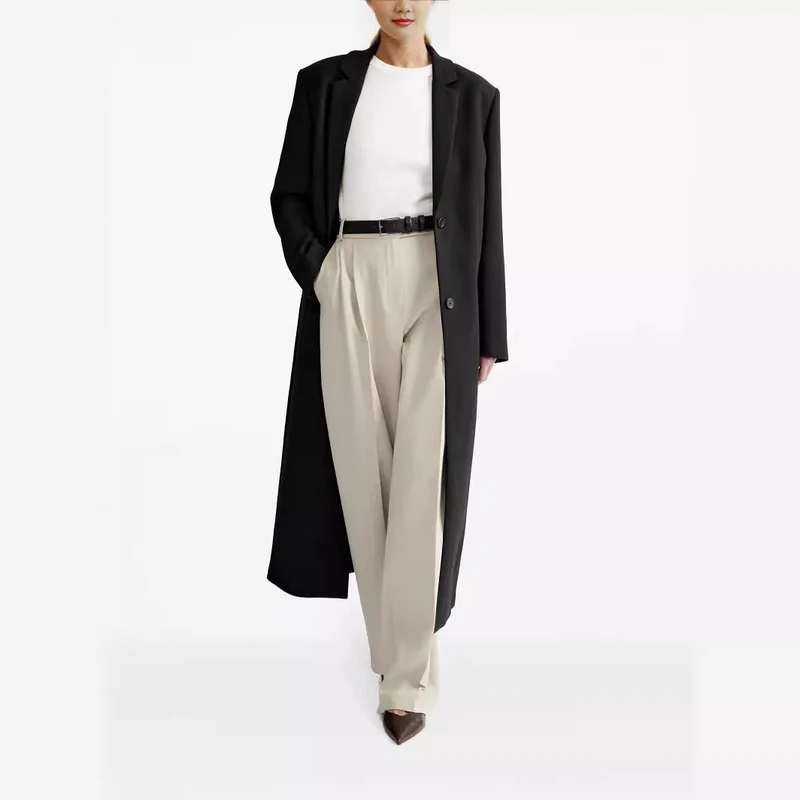 Damen lang geschnittener einreihiger Oversize-Mantel mit schmalem Revers Nord Taschen