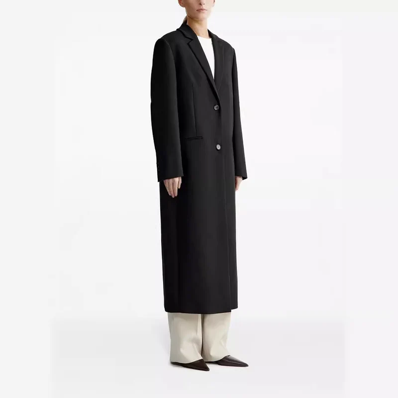 Damen lang geschnittener einreihiger Oversize-Mantel mit schmalem Revers Nord Taschen