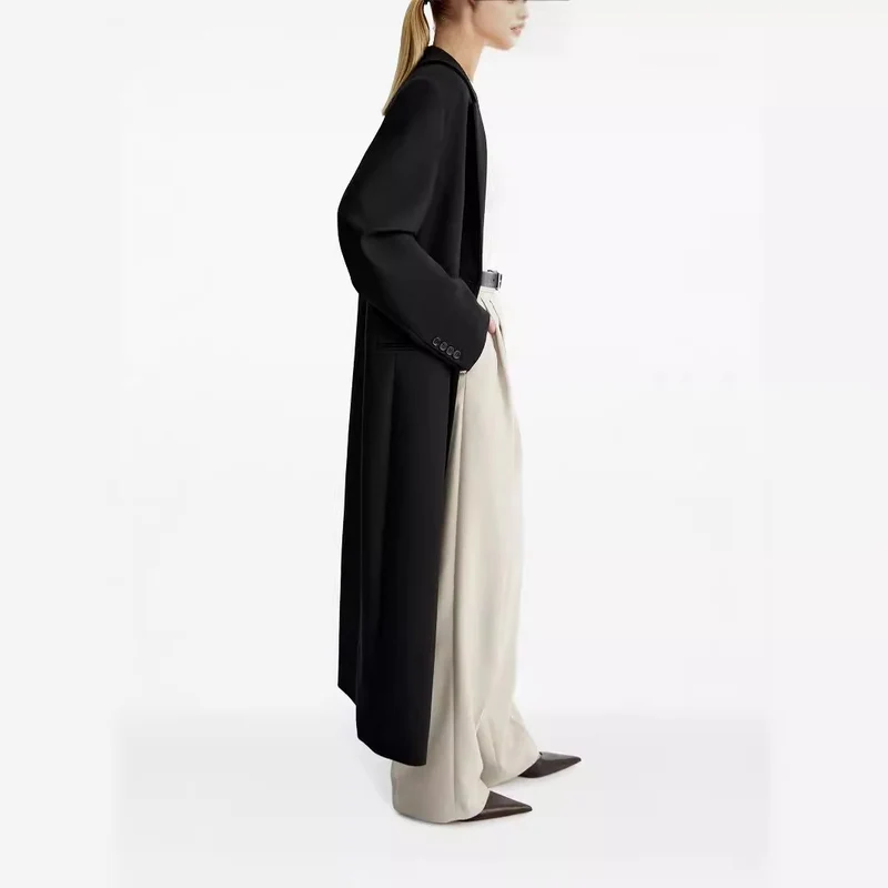Damen lang geschnittener einreihiger Oversize-Mantel mit schmalem Revers Nord Taschen