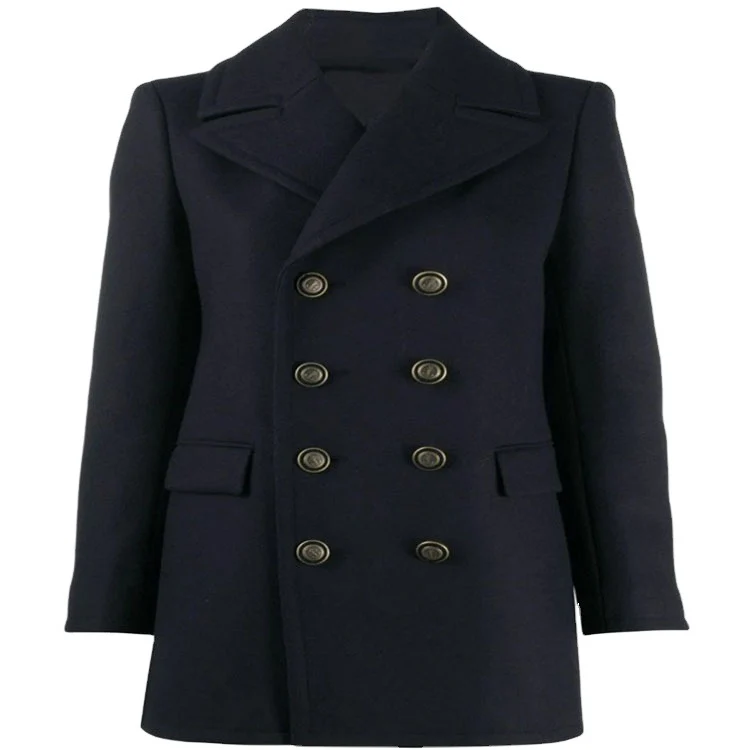 Damen kurztaillierter Zweireihiger Wollmix-Peacoat mit maritimen Details Nord Taschen