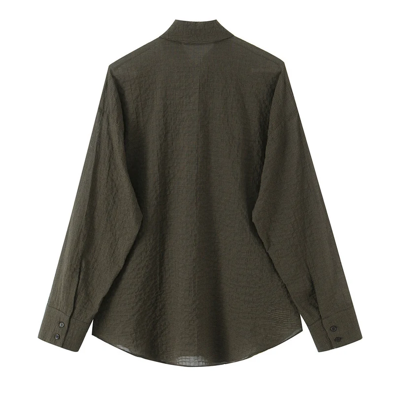 Damen Oversize-Bluse mit Schleifenkragen und feinem Vichy-Karo Nord Taschen