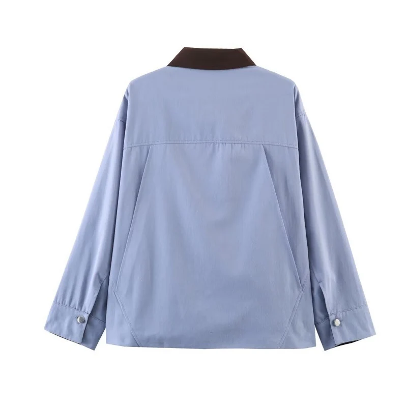 Damen Overshirt-Jacke mit Kontrastkragen und vier aufgesetzten Taschen Nord Taschen