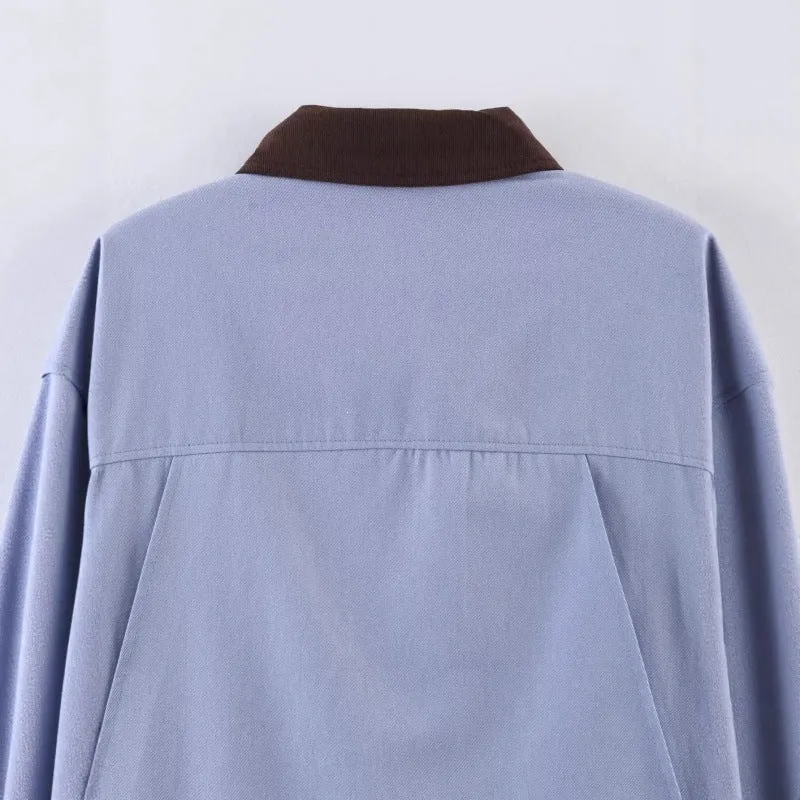 Damen Overshirt-Jacke mit Kontrastkragen und vier aufgesetzten Taschen Nord Taschen