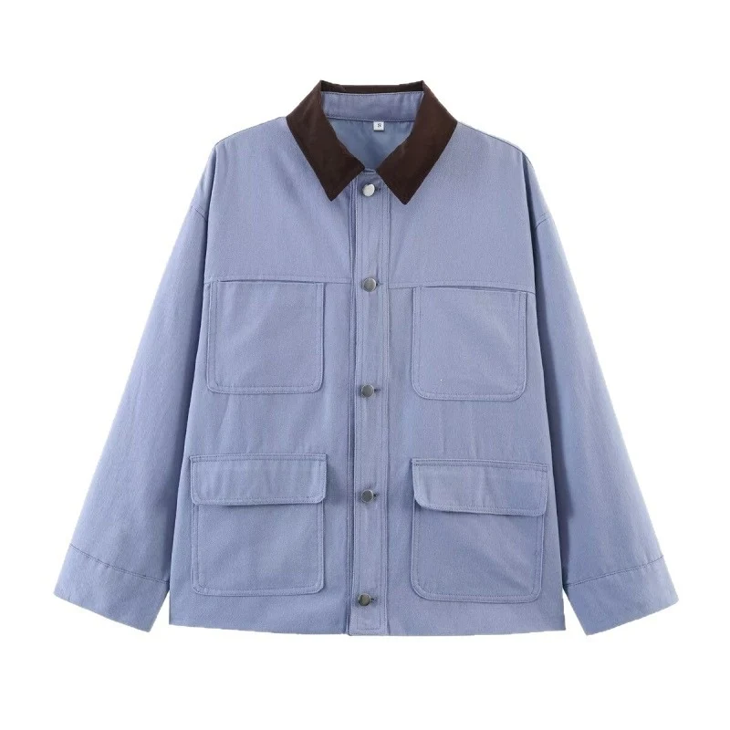 Damen Overshirt-Jacke mit Kontrastkragen und vier aufgesetzten Taschen Nord Taschen