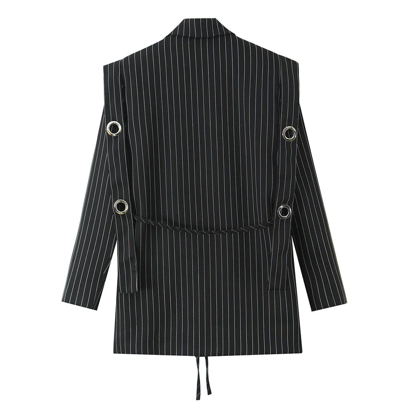 Damen Nadelstreifen-Blazer mit Ösenapplikation und Kordelzug Nord Taschen