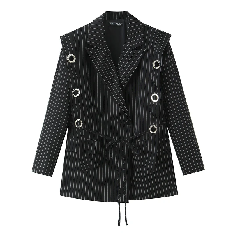 Damen Nadelstreifen-Blazer mit Ösenapplikation und Kordelzug Nord Taschen