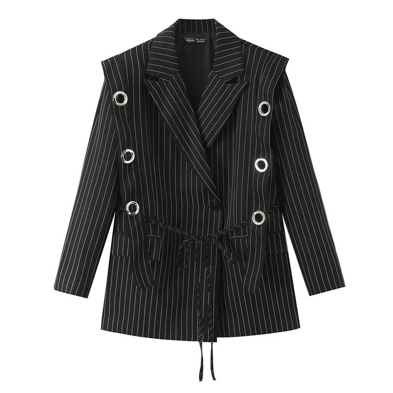 Damen Nadelstreifen-Blazer mit Ösenapplikation und Kordelzug Nord Taschen