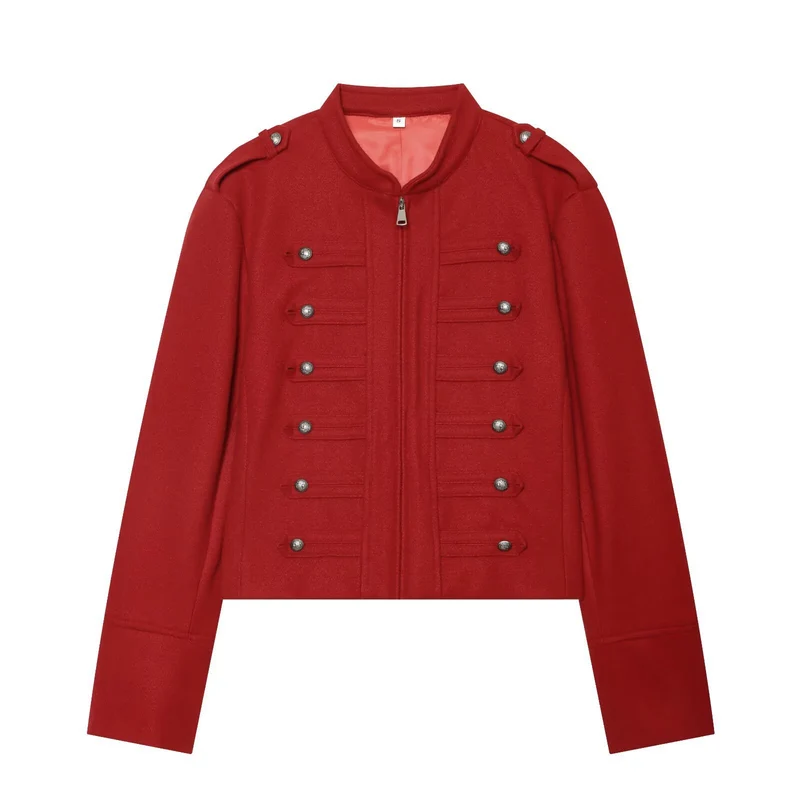 Damen Militärisch inspirierte Cropped Wollmix-Jacke mit Zierknopfreihe und Stehkragen Nord Taschen
