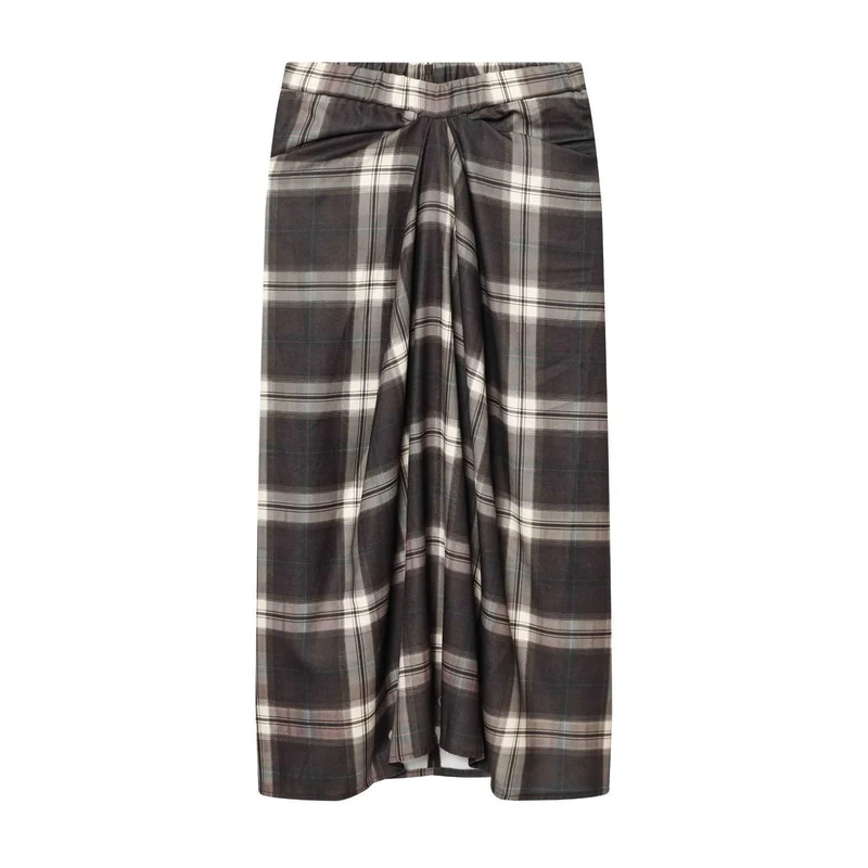 Damen Midirock mit Karomuster und dekorativer Frontdrappierung Nord Taschen