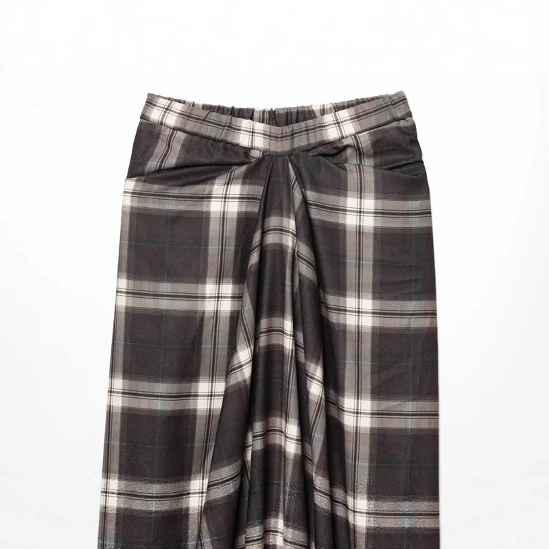 Damen Midirock mit Karomuster und dekorativer Frontdrappierung Nord Taschen