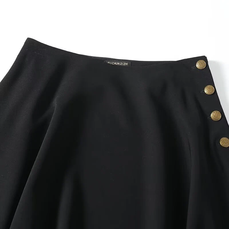 Damen Maxirock mit A-Linie, hohem Bund und Zierknopf-Leiste Nord Taschen
