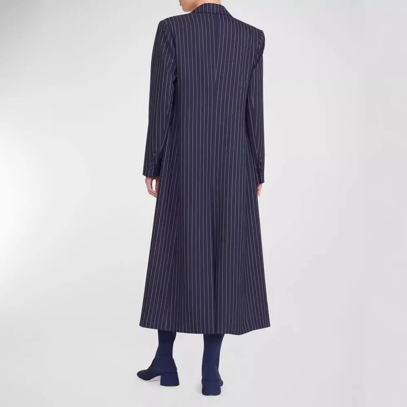 Damen Oversize Longline-Mantel im Nadelstreifen-Look mit Schlitz und Pattentaschen Nord Taschen