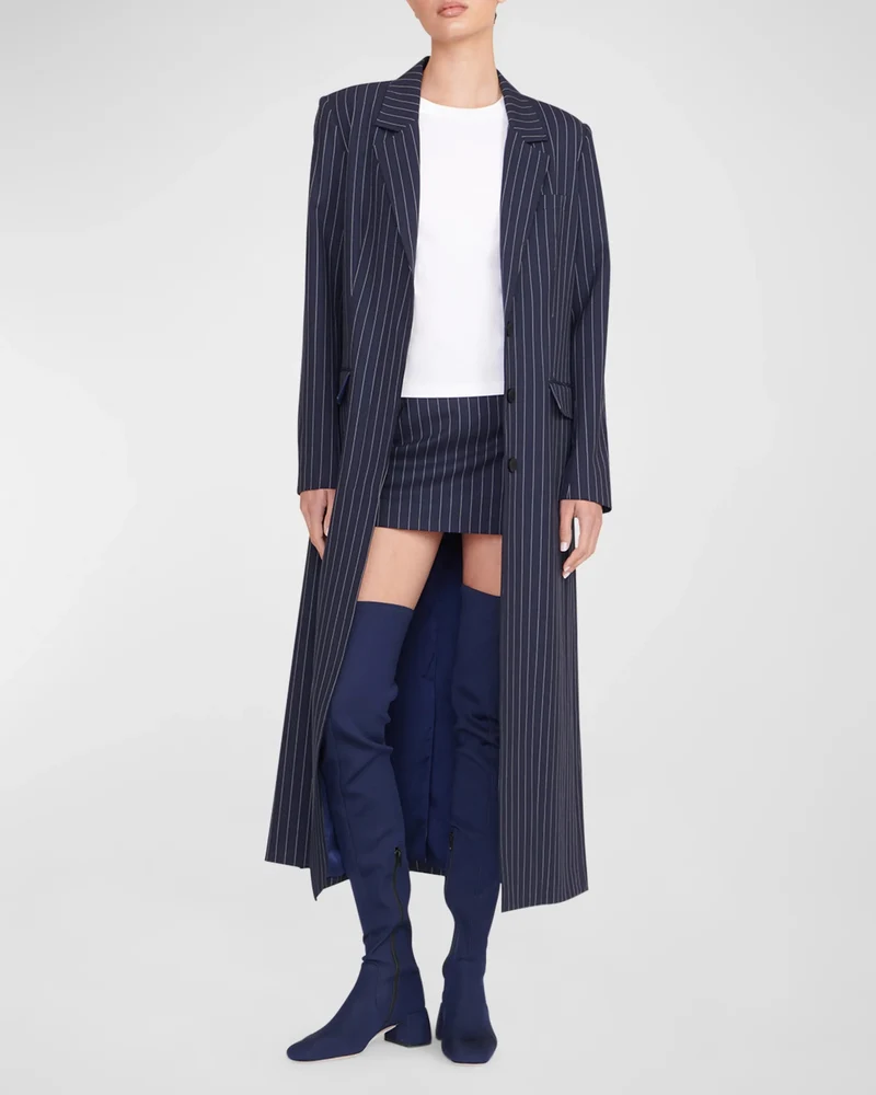 Damen Oversize Longline-Mantel im Nadelstreifen-Look mit Schlitz und Pattentaschen Nord Taschen