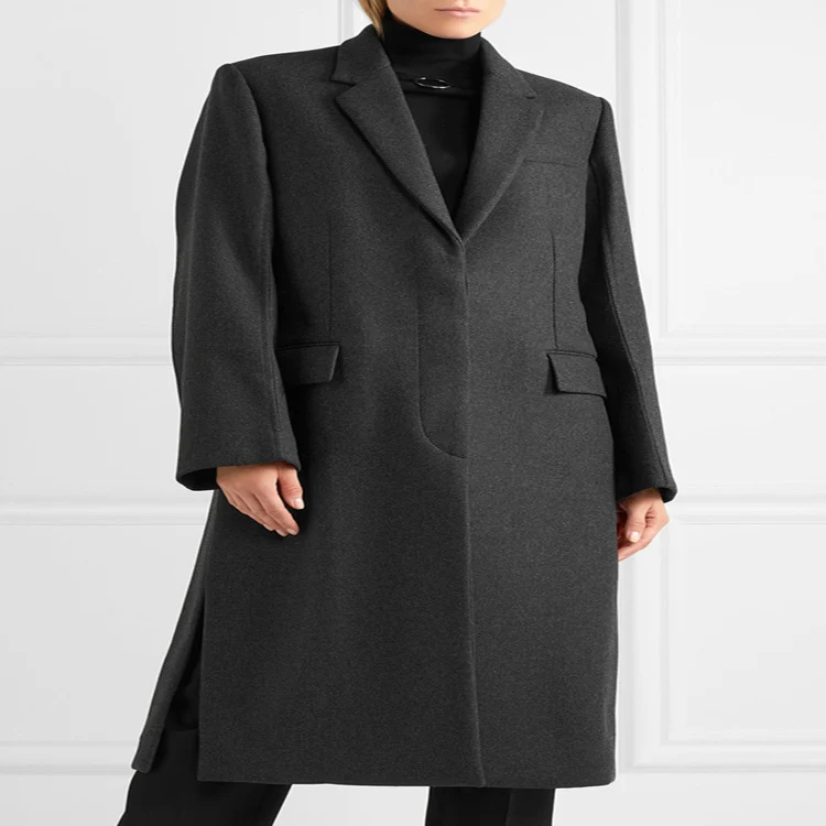 Damen Oversize Einreihiger Maxilanger Wollmix-Longcoat mit relaxter Schulter und Pattentaschen Nord Taschen