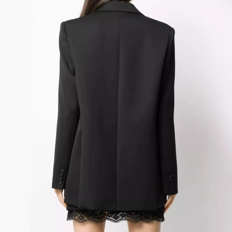 Damen Oversize Einreihiger Longblazer mit Satin-Schalkragen und cleanem Tailoring Nord Taschen