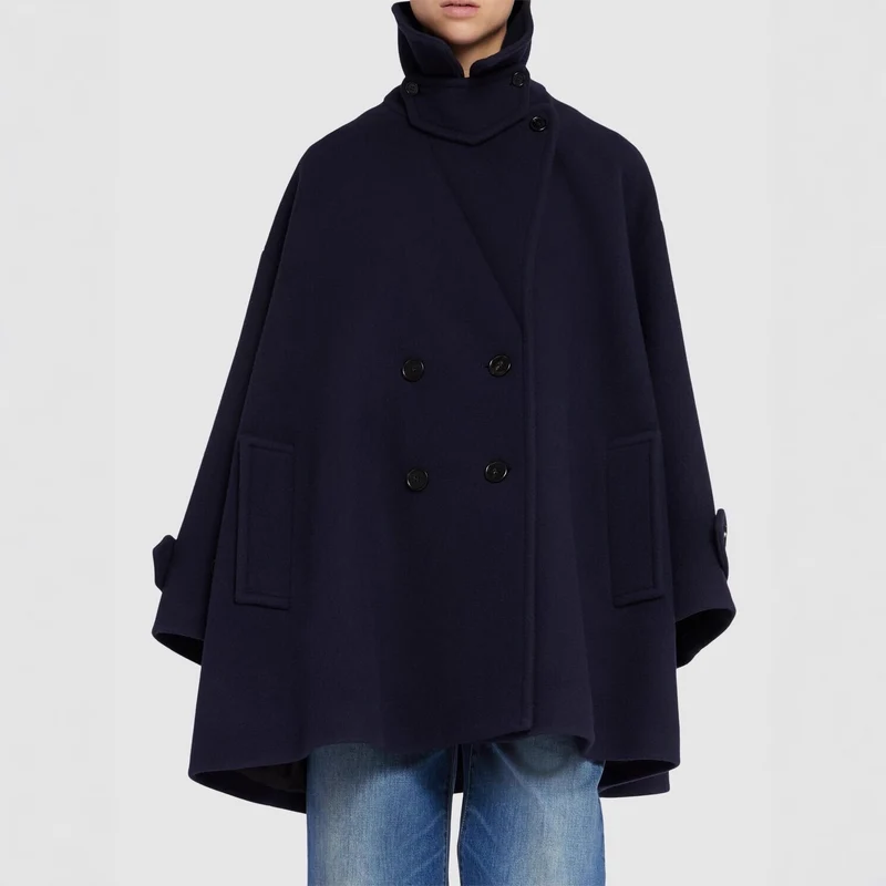 Damen Oversize-Cape-Mantel mit Doppelreiher und weitem Revers Nord Taschen