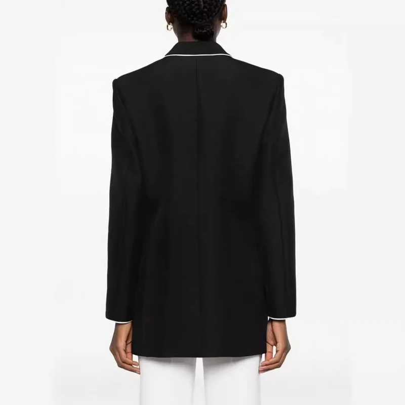 Damen Oversize-Blazer im Smokingstil mit kontrastierender Paspelierung und Ein-Knopf-Front Nord Taschen