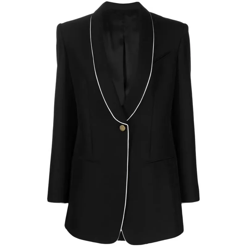 Damen Oversize-Blazer im Smokingstil mit kontrastierender Paspelierung und Ein-Knopf-Front Nord Taschen