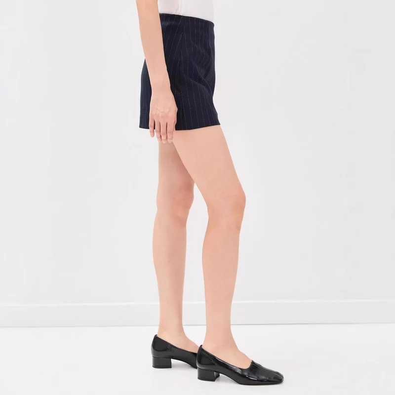 Damen Nadelstreifen‑Blazer ohne Revers mit tailliertem Minirock‑Set Nord Taschen