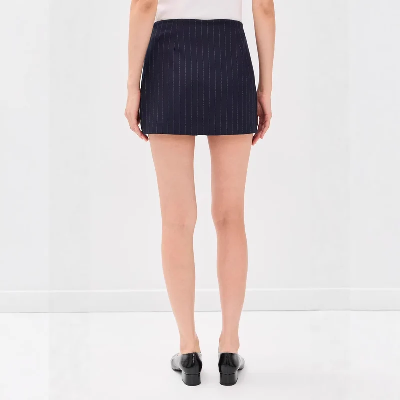 Damen Nadelstreifen‑Blazer ohne Revers mit tailliertem Minirock‑Set Nord Taschen