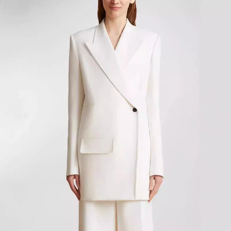 Damen Minimalistischer Longblazer mit asymmetrischer Ein‑Knopf‑Front und cleanem Longline‑Schnitt Nord Taschen