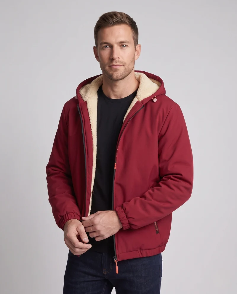 Herren isolierte Kapuzen-Softshelljacke mit Sherpa-Futter und winddichter äußeren Schale Nord Taschen