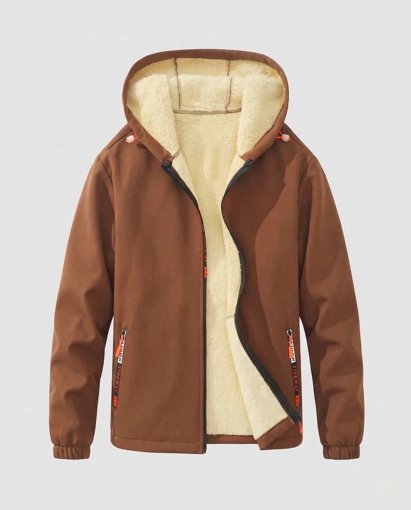 Herren isolierte Kapuzen-Softshelljacke mit Sherpa-Futter und winddichter äußeren Schale Nord Taschen