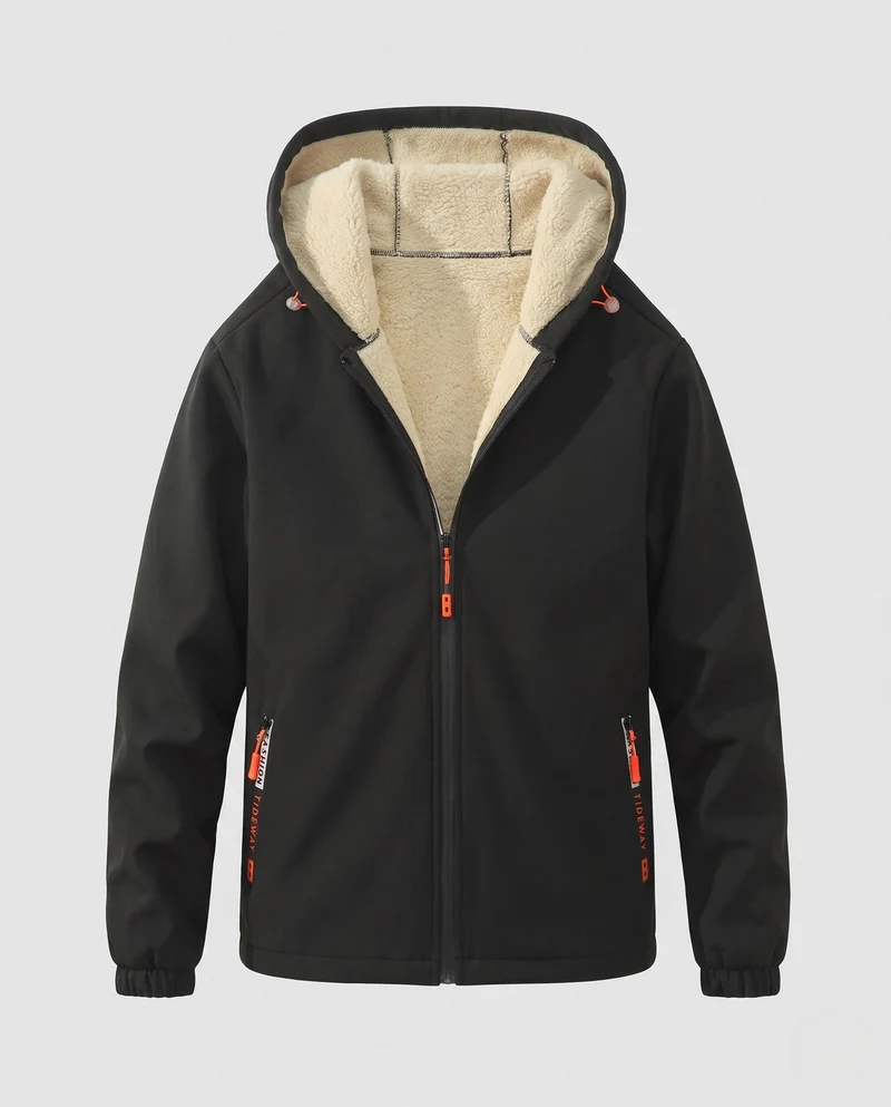 Herren isolierte Kapuzen-Softshelljacke mit Sherpa-Futter und winddichter äußeren Schale Nord Taschen