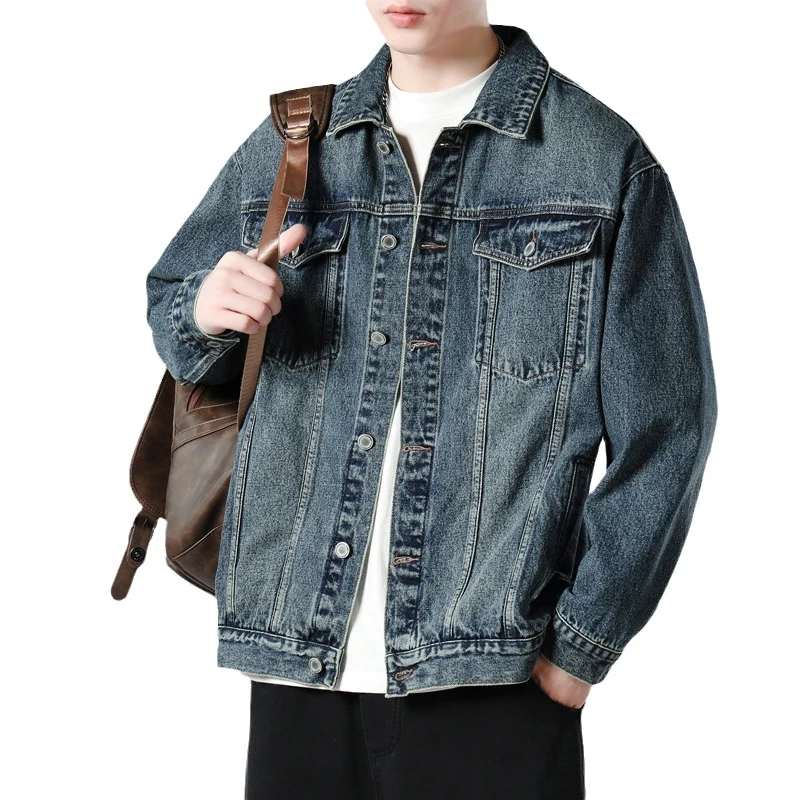 Herren Oversized Jeansjacke mit Metallknopfleiste und Brusttaschen Nord Taschen