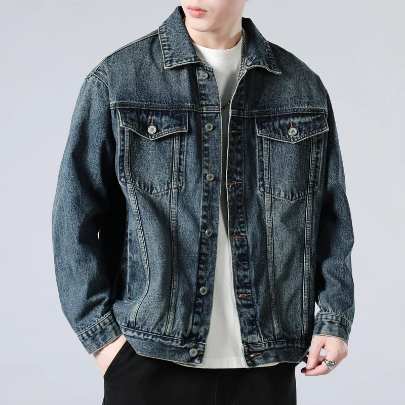 Herren Oversized Jeansjacke mit Metallknopfleiste und Brusttaschen Nord Taschen