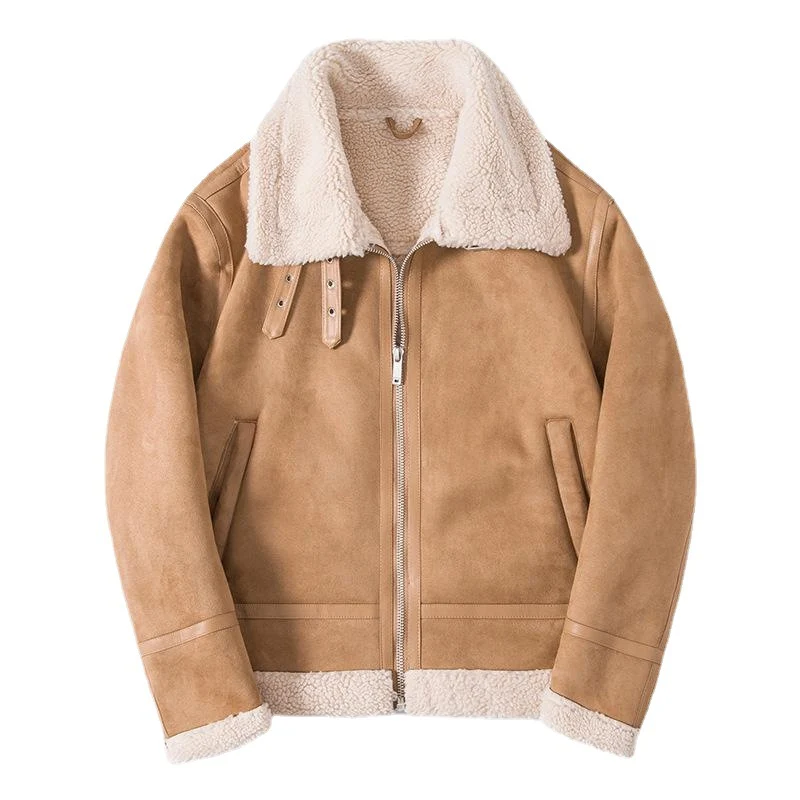 Herren Lammfelloptik Pilotenjacke mit Teddyfutter und Lederbesatz Nord Taschen