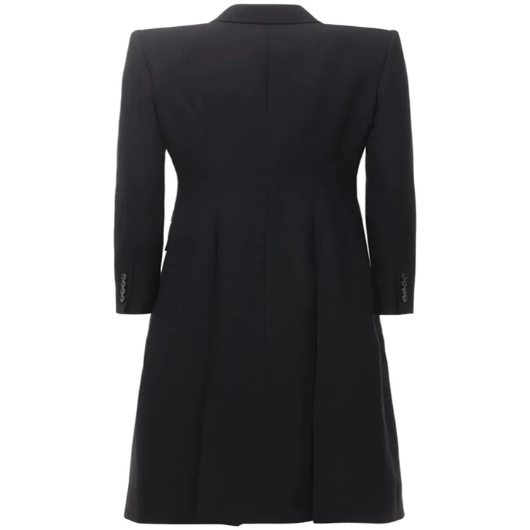 Damen tailliertes Blazerkleid‑Mantel mit kontrastierendem Schalkragen und ausgestelltem Rockteil Nord Taschen
