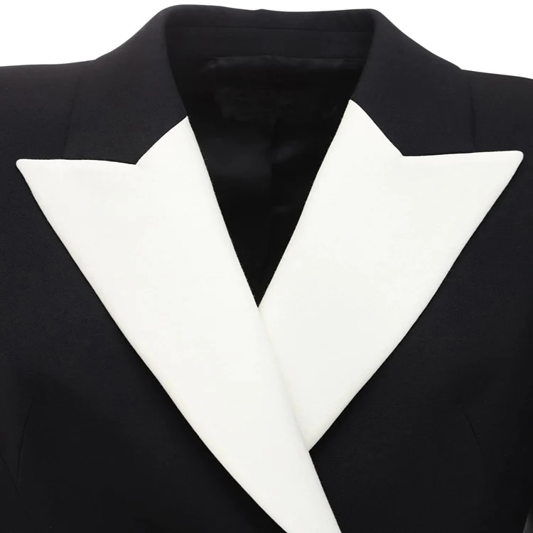 Damen tailliertes Blazerkleid‑Mantel mit kontrastierendem Schalkragen und ausgestelltem Rockteil Nord Taschen