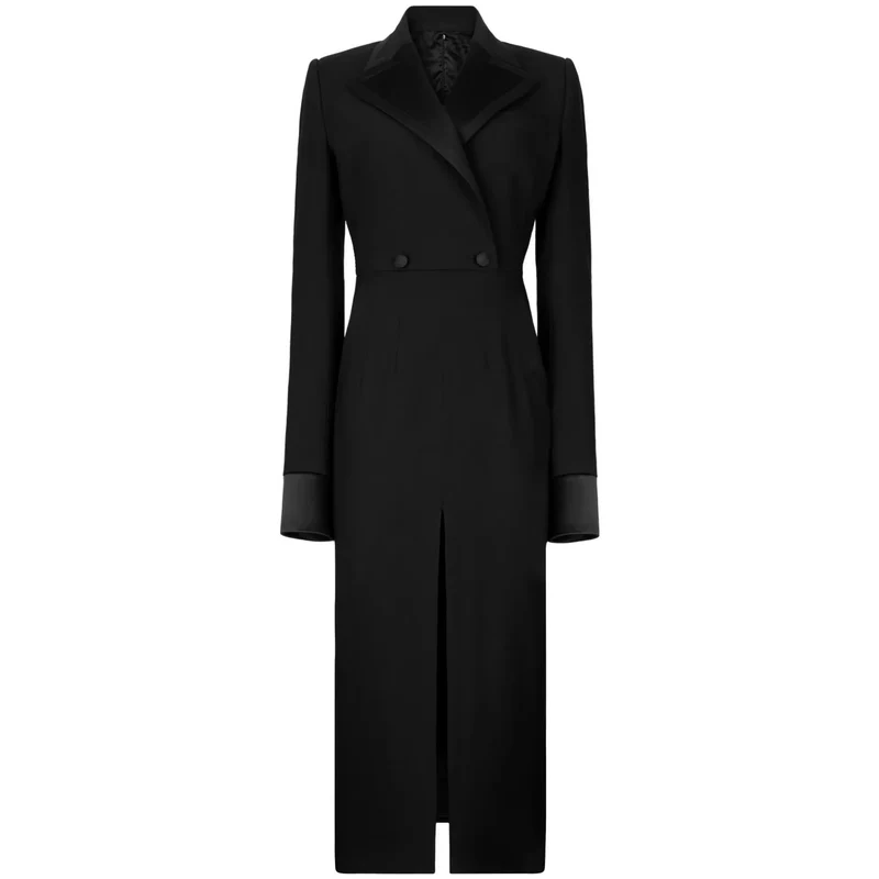 Damen Tailliertes Blazerkleid im Longcut mit Satinrevers und Frontschlitz Nord Taschen