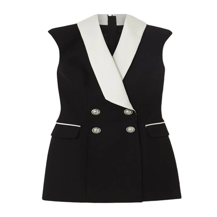 Damen Tailliertes ärmelloses Blazerkleid im Smoking‑Look mit Schalkragen Nord Taschen