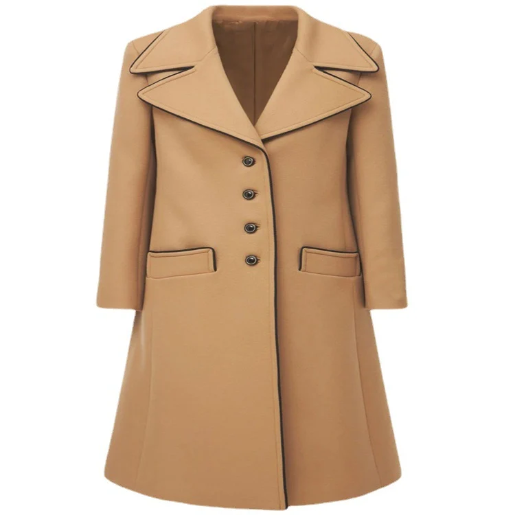 Damen Taillierter Wollmix-Mantel mit weitem Revers und ausgestelltem Rockteil Nord Taschen