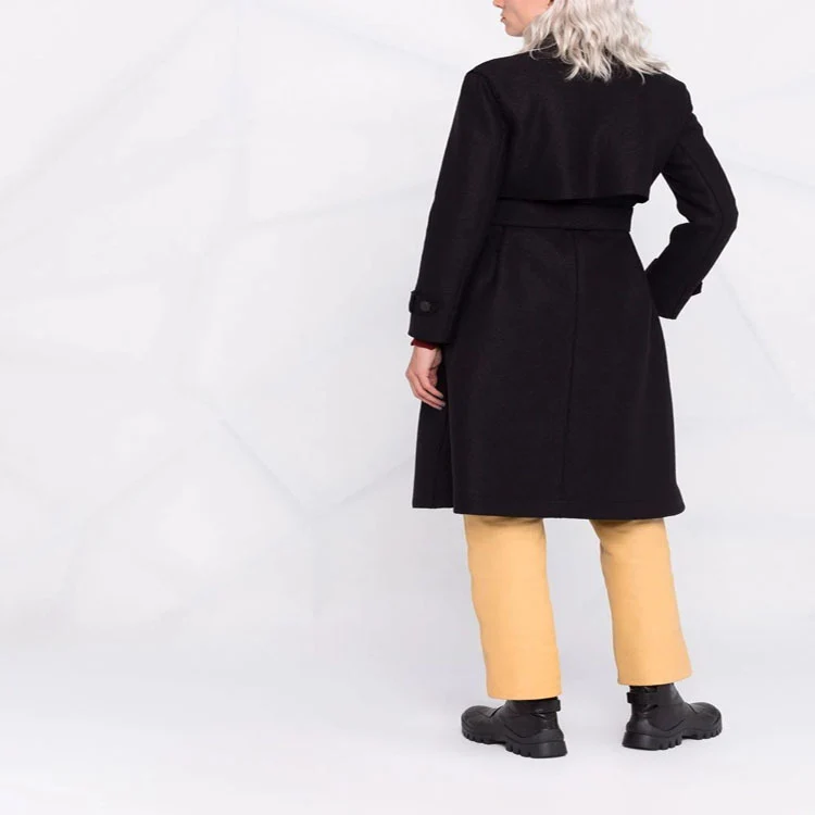 Damen Taillierter Wollmix-Mantel mit Bindegürtel und A-Linien-Schnitt Nord Taschen