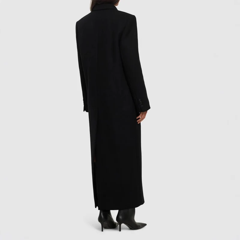 Damen Doppelreihiger Maximalistischer Wollmantel mit Smokingkragen Nord Taschen