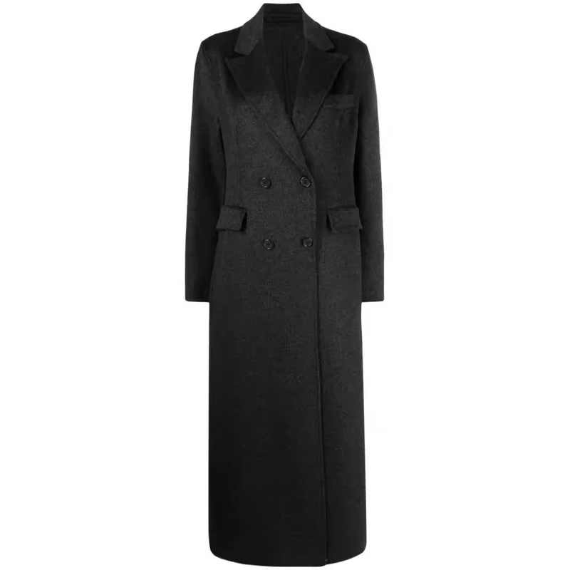Damen Doppelreihiger Maxi-Mantel aus Wollmix mit tailliertem Schnitt Nord Taschen