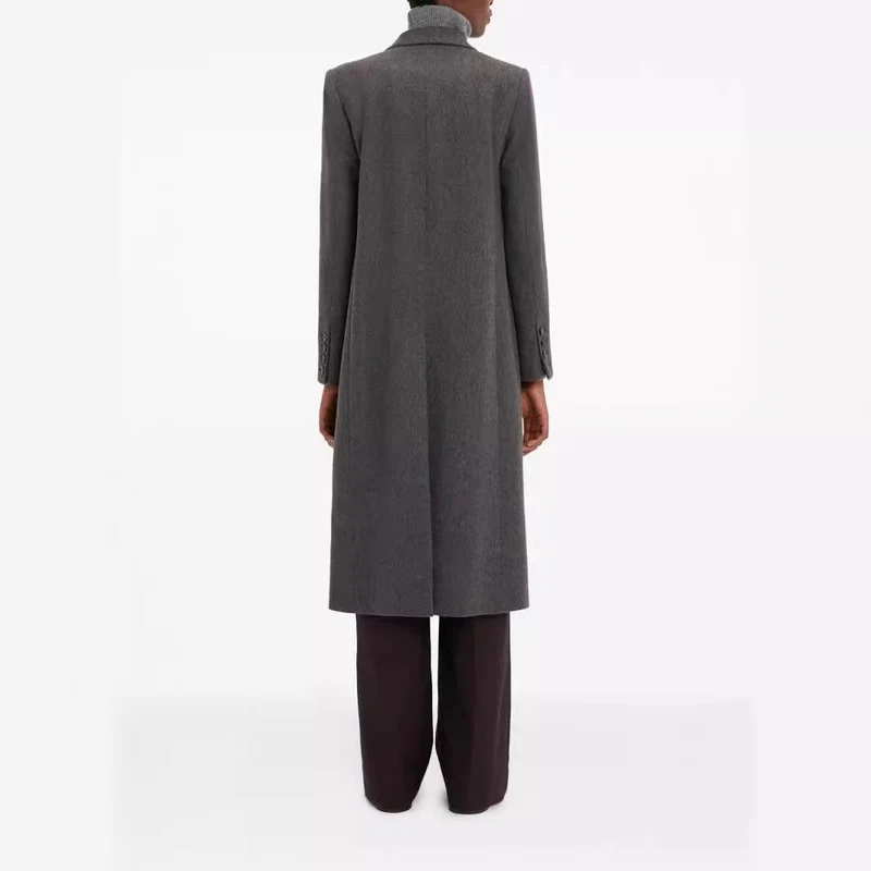 Damen Doppelreihiger Longcoat im Tailoring‑Look mit schmaler Silhouette und markanter Schulter Nord Taschen