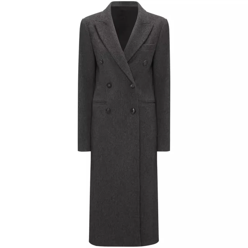 Damen Doppelreihiger Longcoat im Tailoring‑Look mit schmaler Silhouette und markanter Schulter Nord Taschen