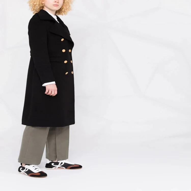 Damen Doppelreihiger Longcoat im Marinemantel‑Stil mit markanten Metallknöpfen Nord Taschen
